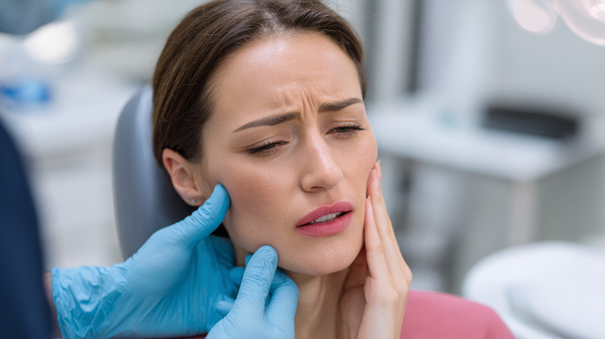 Dentist examining a patient with tooth pain